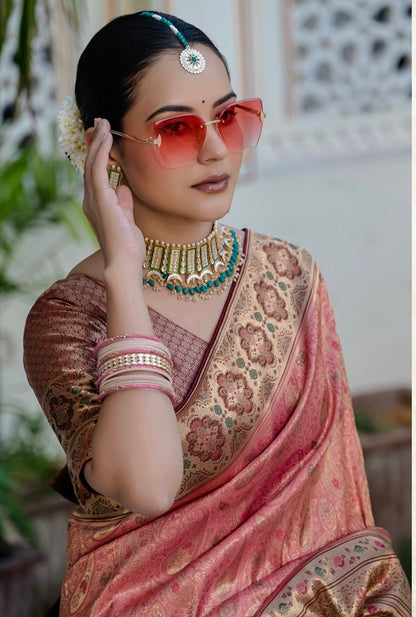 Pure Kanjivaram Silk Saree with Soft Zari & Meenakari Jaal Weaving – Wedding & Festive Wear