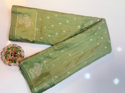 Tussar silk saree with satin border and zari woven motifs for women