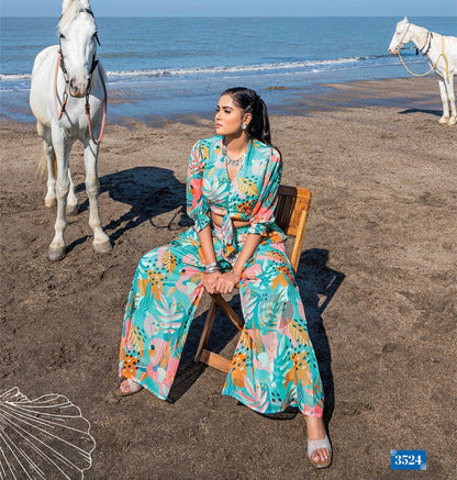 Viscose Chiffon Digital Printed Crop Top with Palazzo – Designer Summer Wear – Sizes S to XL