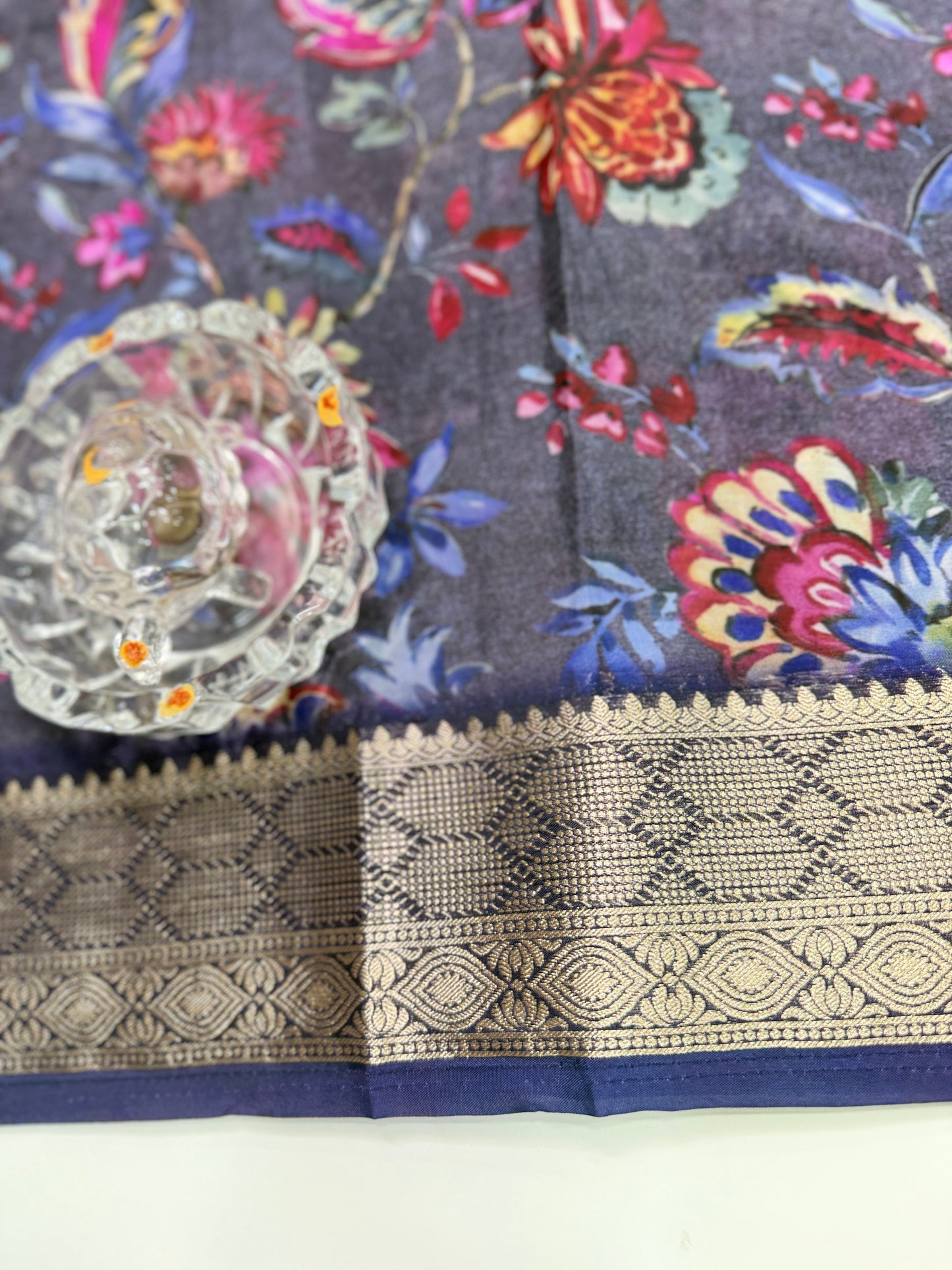 Printed H.O. Silk Saree with Floral and Paisley Design and Zari Border – Premium Festive Saree for Women