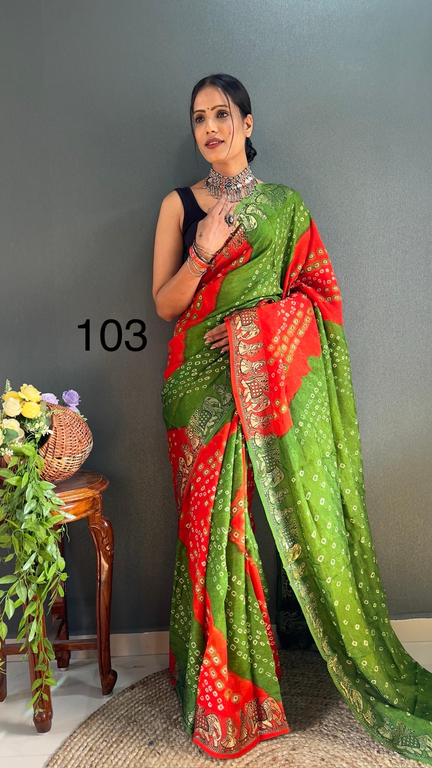 Art Silk Bandhani Saree with Hand Bandhej Work and Running Blouse – Festive Wear for Women