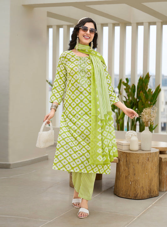 Cotton Printed Suit Set with Embroidery – 3-Piece Set with Dupatta (XXL to 4XL)