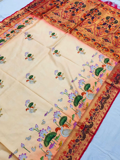 Soft Paithani Silk Saree with Block Print, Zari Weaving and Ombre Pallu – Party and Festive Wear