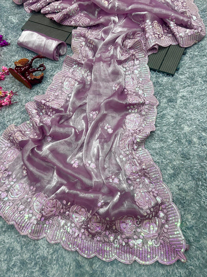 Heavy Berberry Silk Saree with Multicolored Thread and Sequin Embroidery – Festive and Wedding Wear