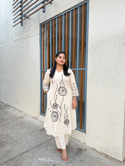 Flex Cotton Kurti Pant Set with Elegant Embroidery – Ethnic Daily Wear for Women (Sizes 38 to 46)