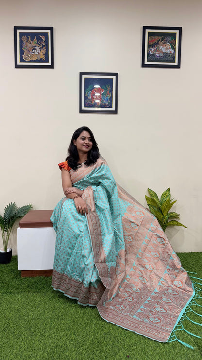 Semi-Chanderi Silk Woven Saree with Zari Border – Traditional Wear Saree for Women