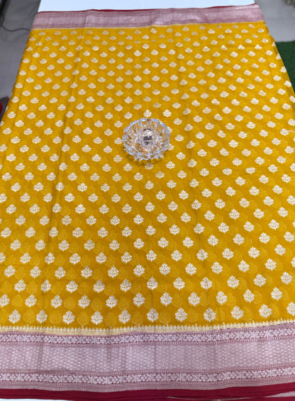 Pure Handwoven Kaddi Georgette Saree with Water Zari Jaal Weaving – Silk Mark Certified