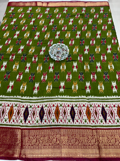 Semi Maheshwari Silk Saree with Zari Border & Ikat Style Weaving for Women