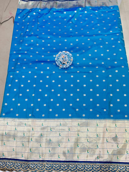 Paithani Lace Border Saree with Parrot Motifs and Contrast Blouse