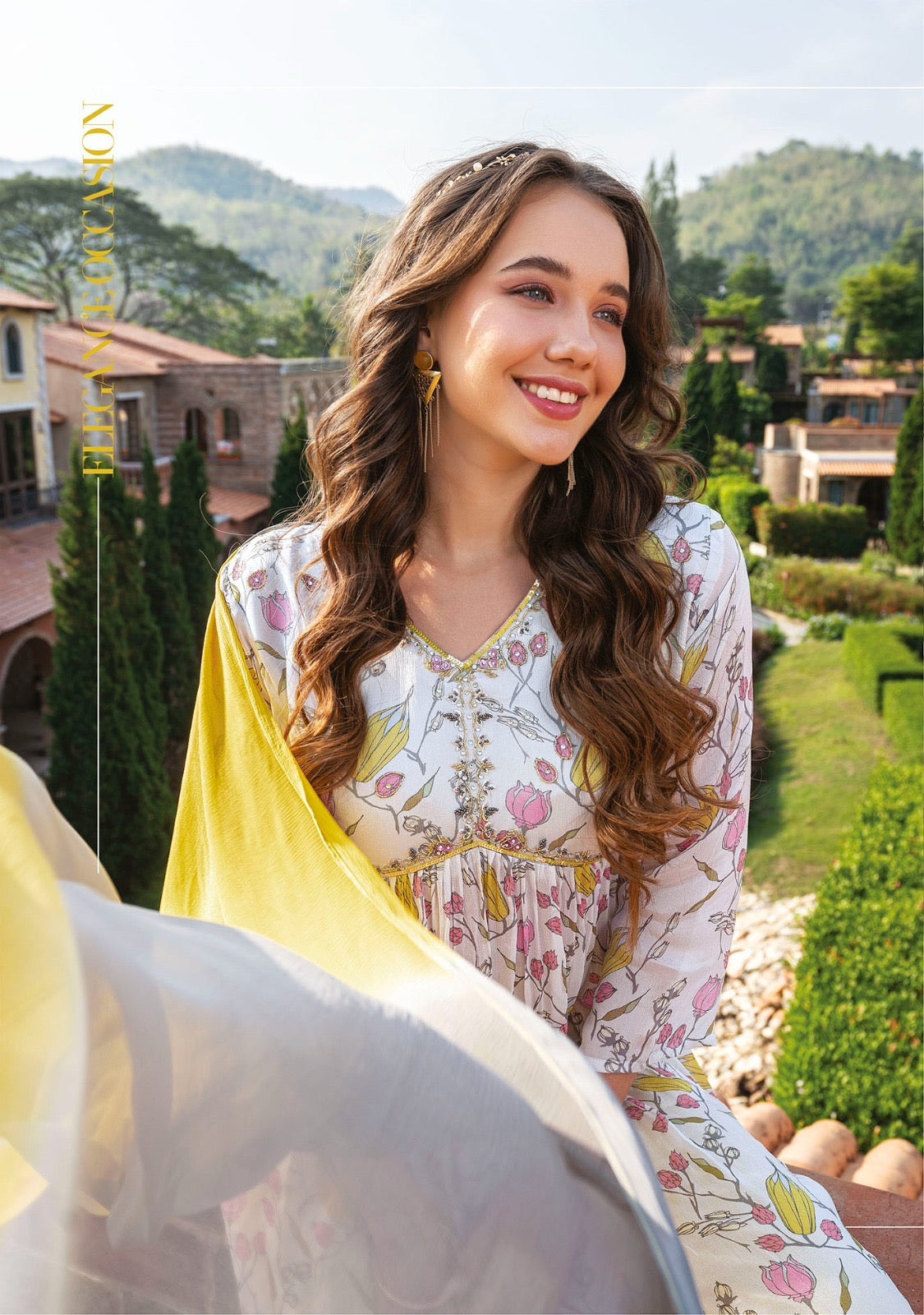 Women’s pure chinon Alia cut kurti set with handwork and shaded nazmin dupatta – festive ethnic wear