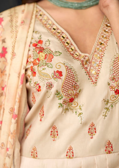 Muslin Digital Print Kurta Pant Dupatta Set with Khatli Mirror Handwork and Latkan Dupatta – L to 3XL