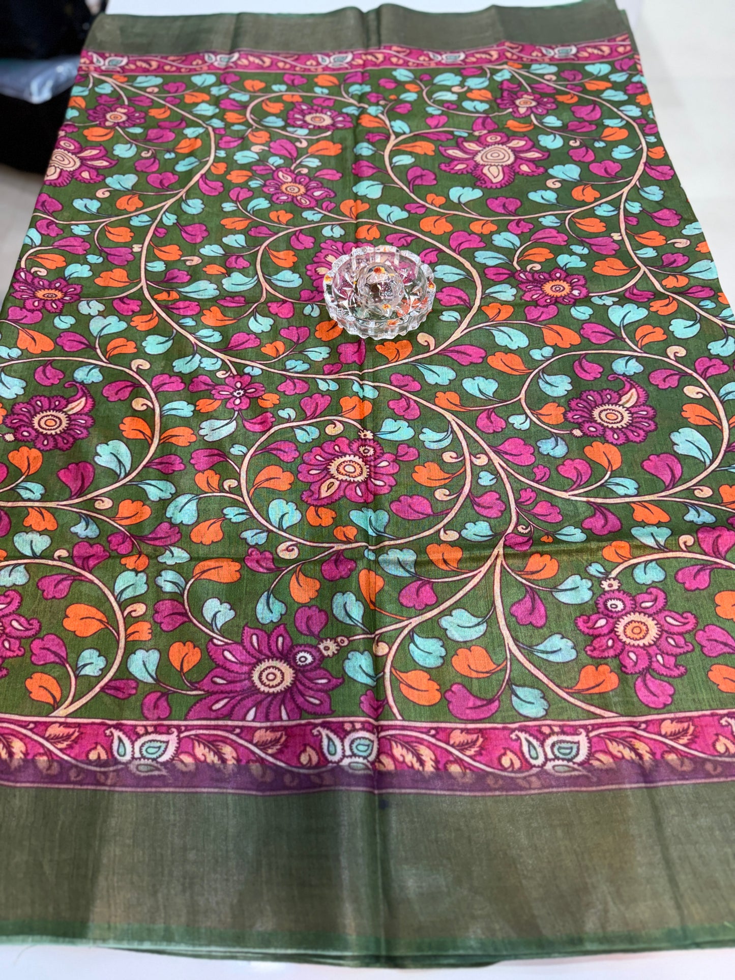 Pure Tussar Munga Silk Saree with Hand-Painted Kalamkari – Silkmark Certified