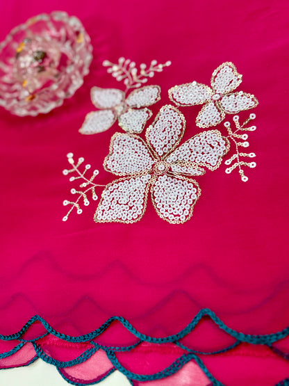 Georgette Saree with Embroidery Work and Satin Blouse for Women