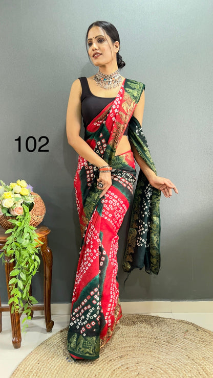 Art Silk Bandhani Saree with Hand Bandhej Work and Running Blouse – Festive Wear for Women