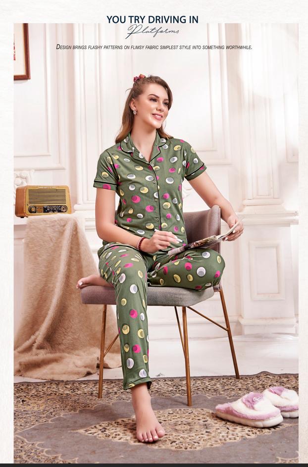 Printed Sinker Fabric Collar Night Suit Set – Women’s Loungewear & Nightwear (M to 2XL)