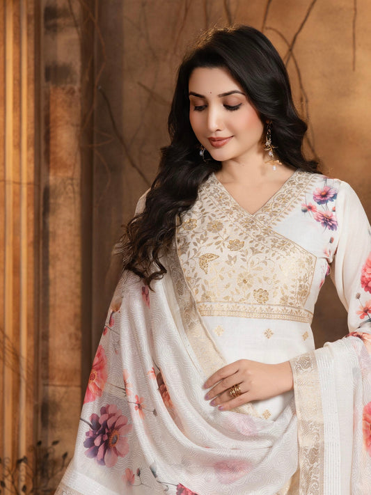 Chanderi Jacquard Straight Kurta Pant Set with Digital Print Dupatta – Women’s Ethnic Wear