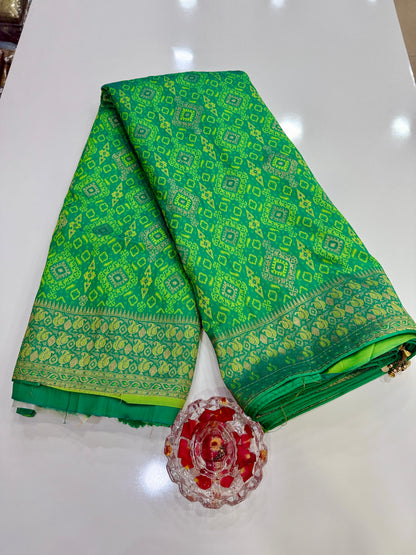 Lime green Designer Silk Saree with Heavy Embroidery Work and Unstitched Blouse for Festive and Wedding Wear