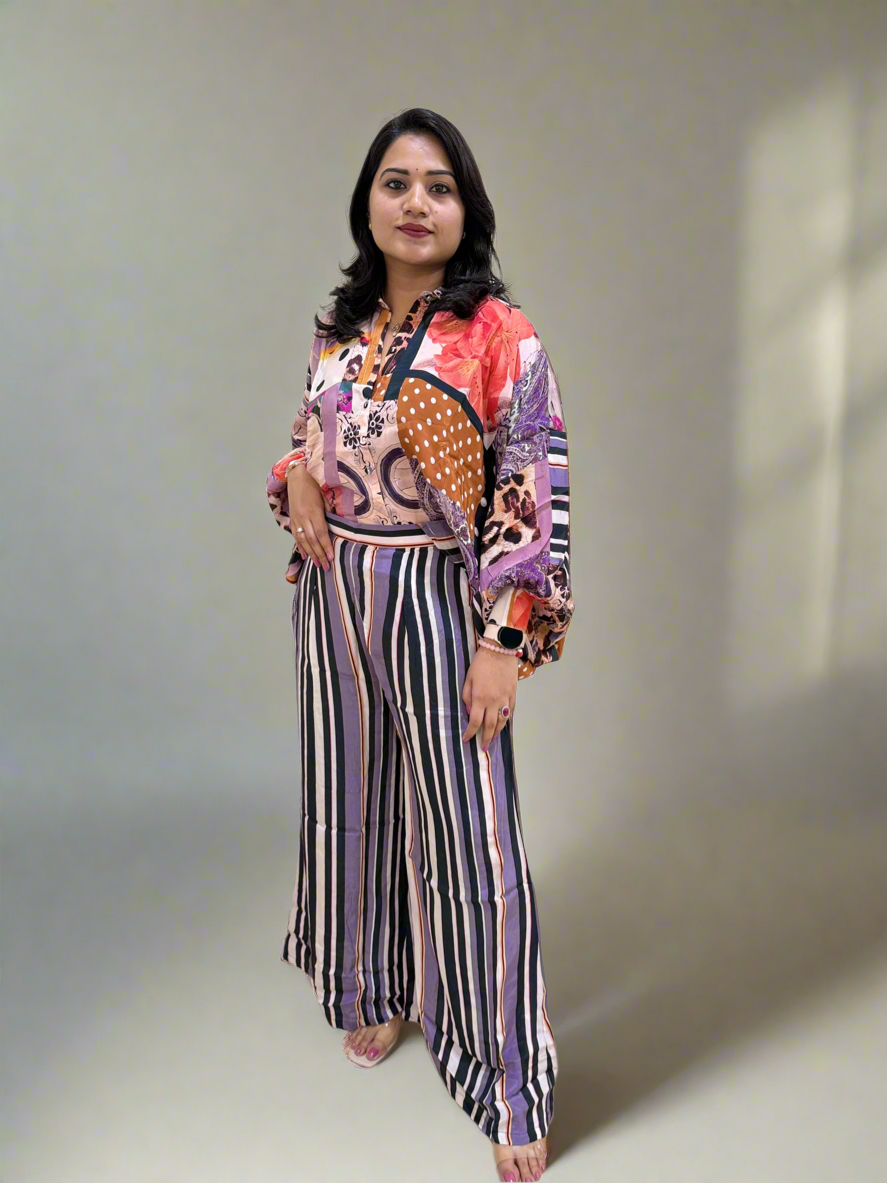 Viscose Crepe Digitally Printed Top with Matte Satin Digitally Printed Bottom – Women’s Fusion Wear Set (L to 2XL)