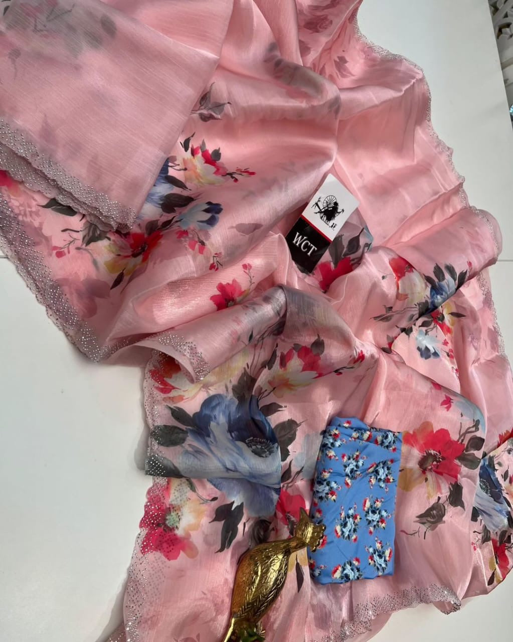 Heavy Soft Silk Saree with Swarovski Work and Floral Digital Print