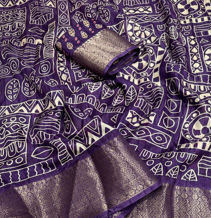 Cotton Crepe Saree with Sequence Work and Batik Print – Running Blouse Included