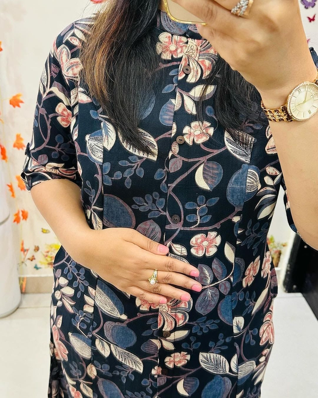 Discharge print fine cotton A-line kurti with ankle-length pant set for women – M to XXL sizes