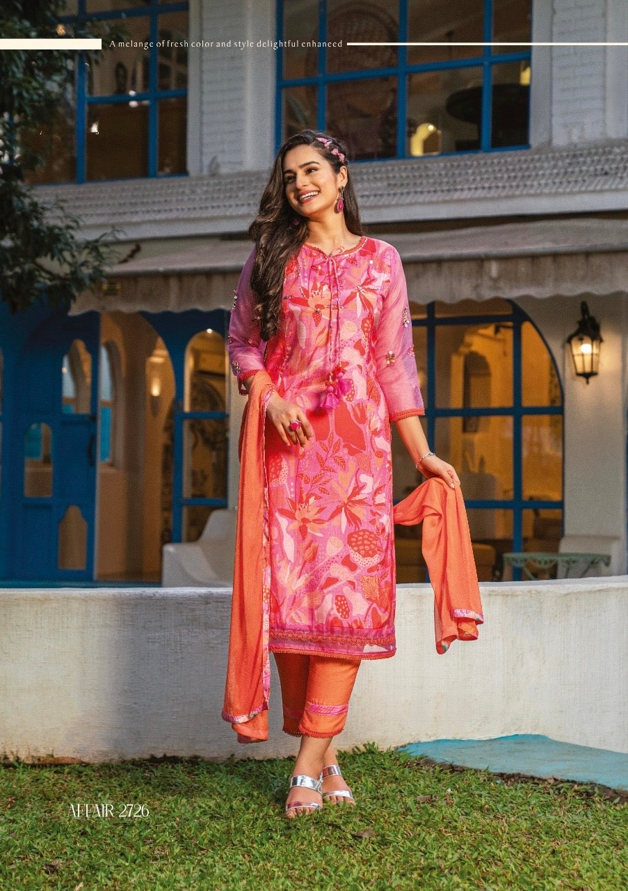 Viscose Satin Silk Kurti Pant Dupatta Set with Digital Print and Hand Embellishments for Women – XL to 3XL