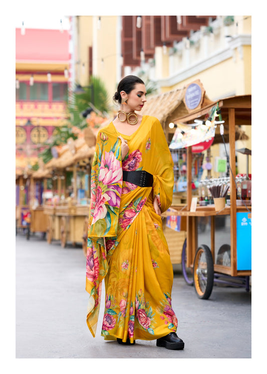 Pure Georgette Saree with Exclusive Digital Prints – Women’s Festive and Party Wear