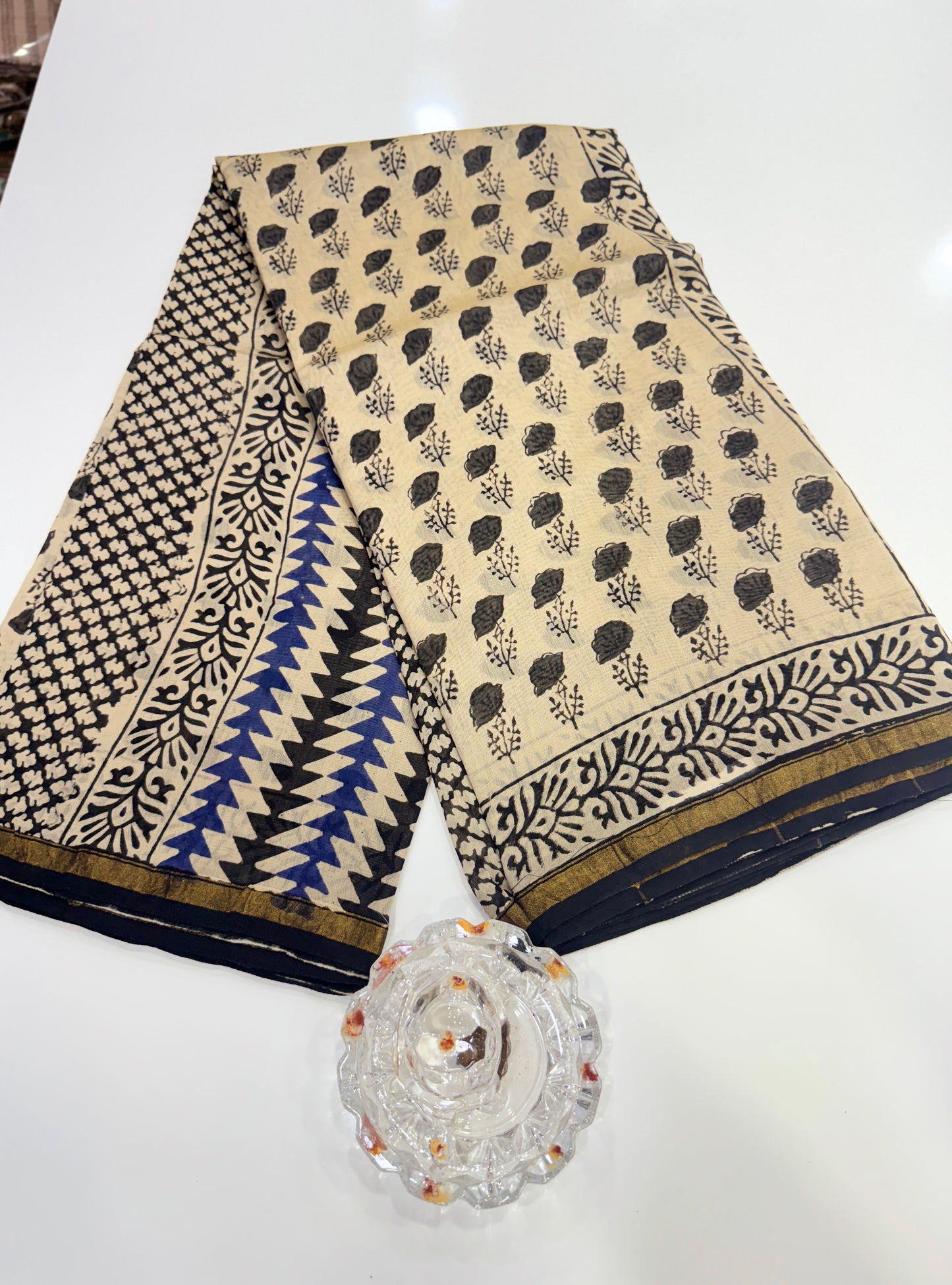 Pure Chanderi Silk Saree with Intricate Handblock Print and Blouse Piece – Traditional Wear for Women