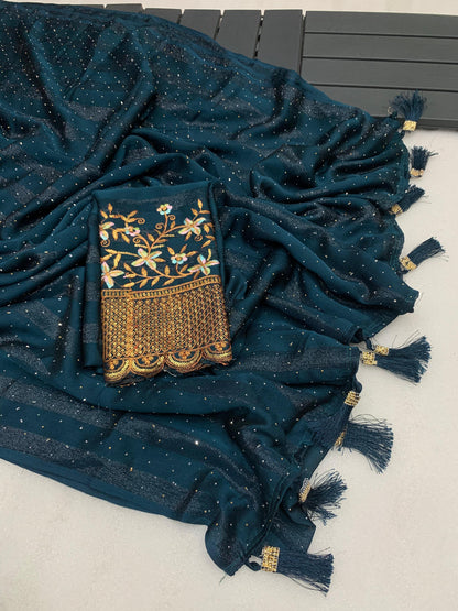 Riya: Soft Georgette Saree with Swarovski and Embroidery Work Blouse