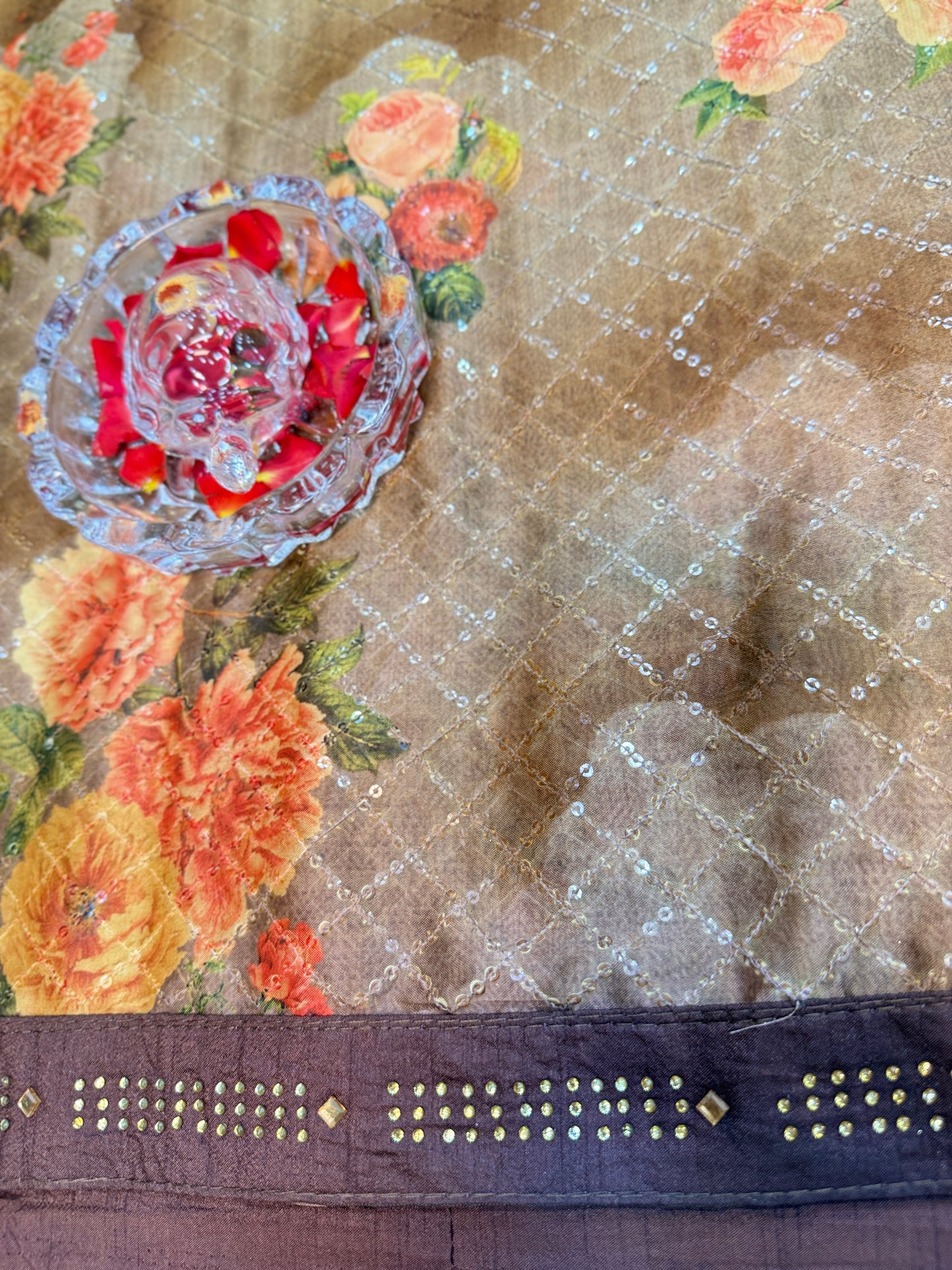 Designer Silk Saree with Embroidery Lace Work, Patchwork and Art Silk Blouse