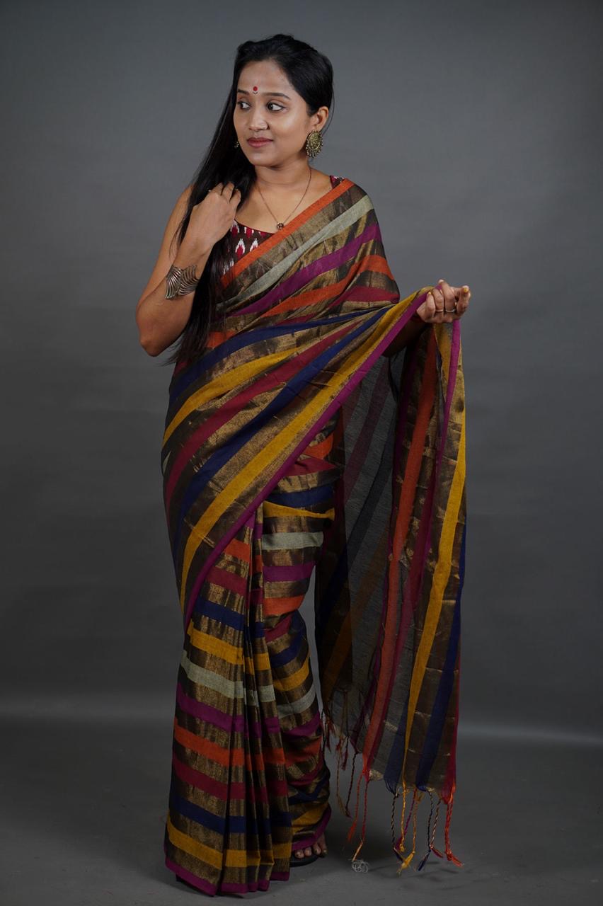 Cotton Saree with Intricate Jori Work and Blouse Piece for Women – Traditional Festive Wear