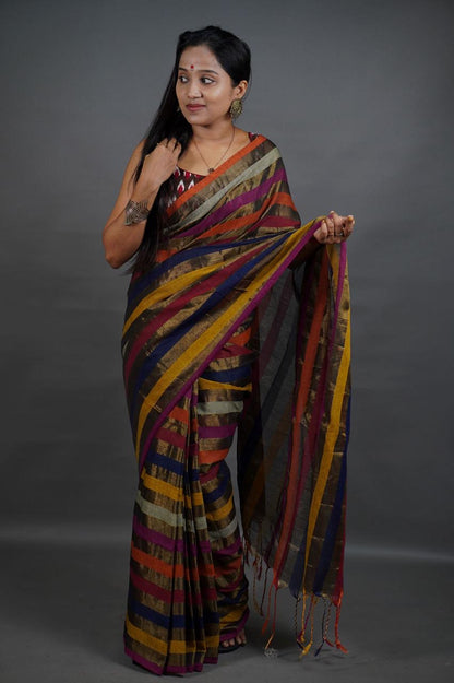 Cotton Saree with Intricate Jori Work and Blouse Piece for Women – Traditional Festive Wear