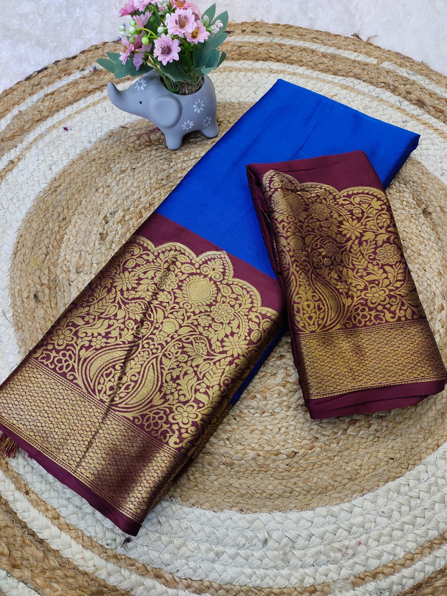 Kanjivaram Narayanpeth Silk Saree with Mor Designer Border and Contrast Pallu – With Blouse Piece