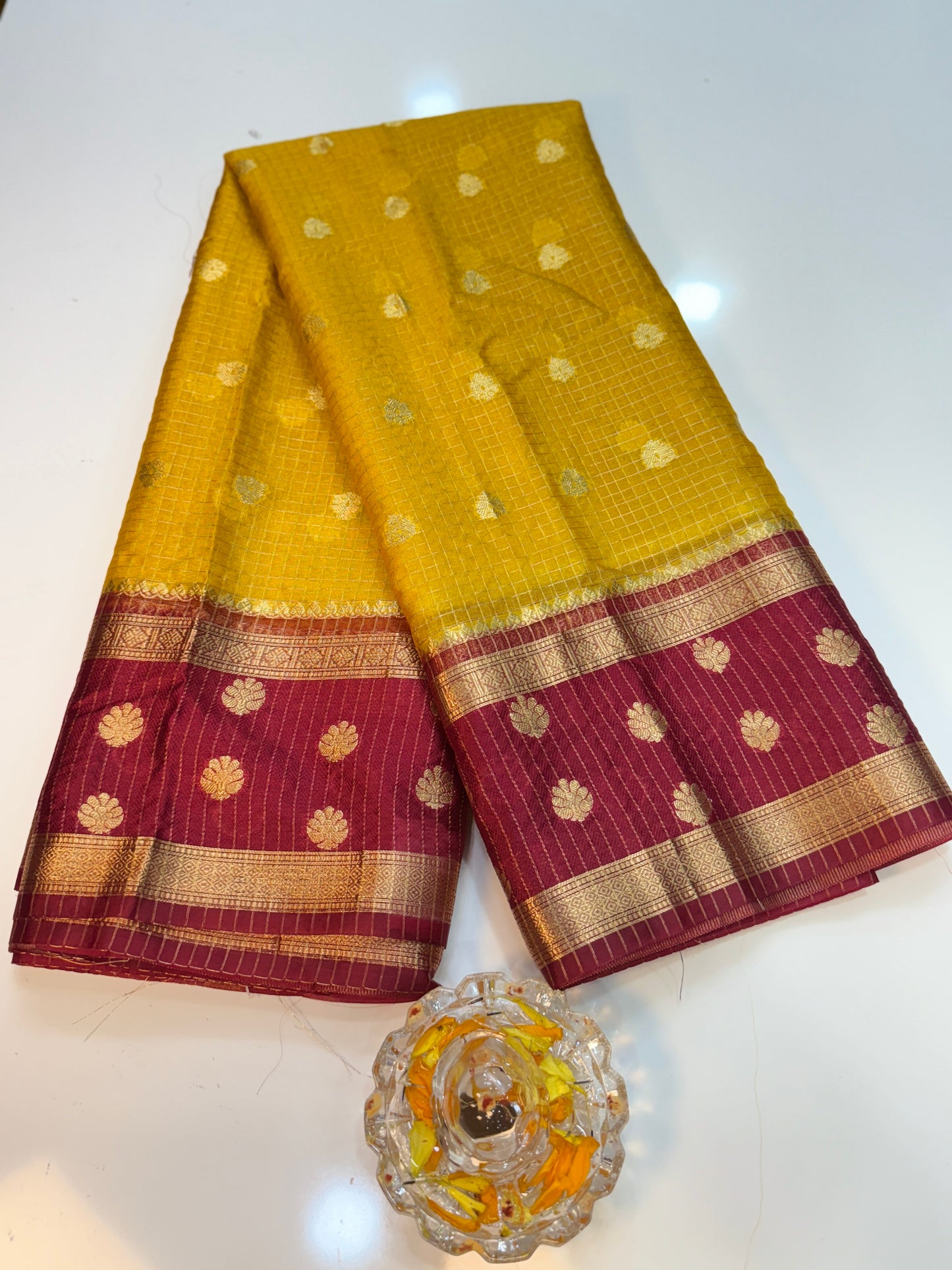 Banarasi Warm Silk Soft Saree with Zari Checks and Buti Motifs for Women