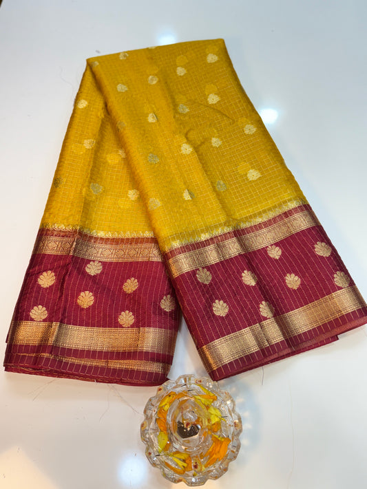 Banarasi Warm Silk Soft Saree with Zari Checks and Buti Motifs for Women