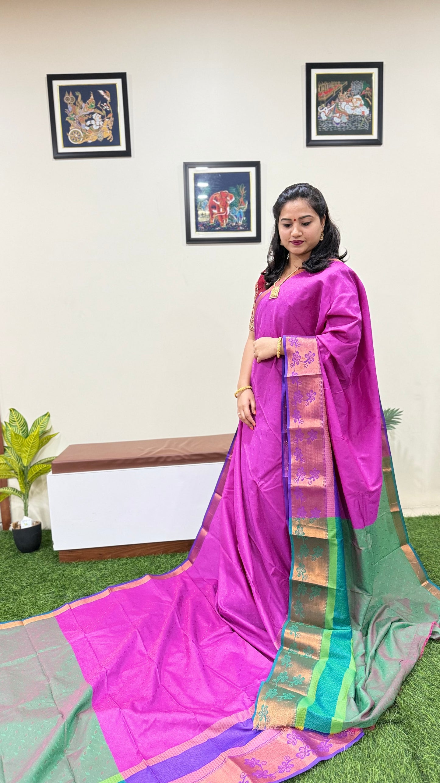 3D Emboss Soft Silk Saree with Contrast Chitt Pallu and Running Blouse – Art Silk Collection