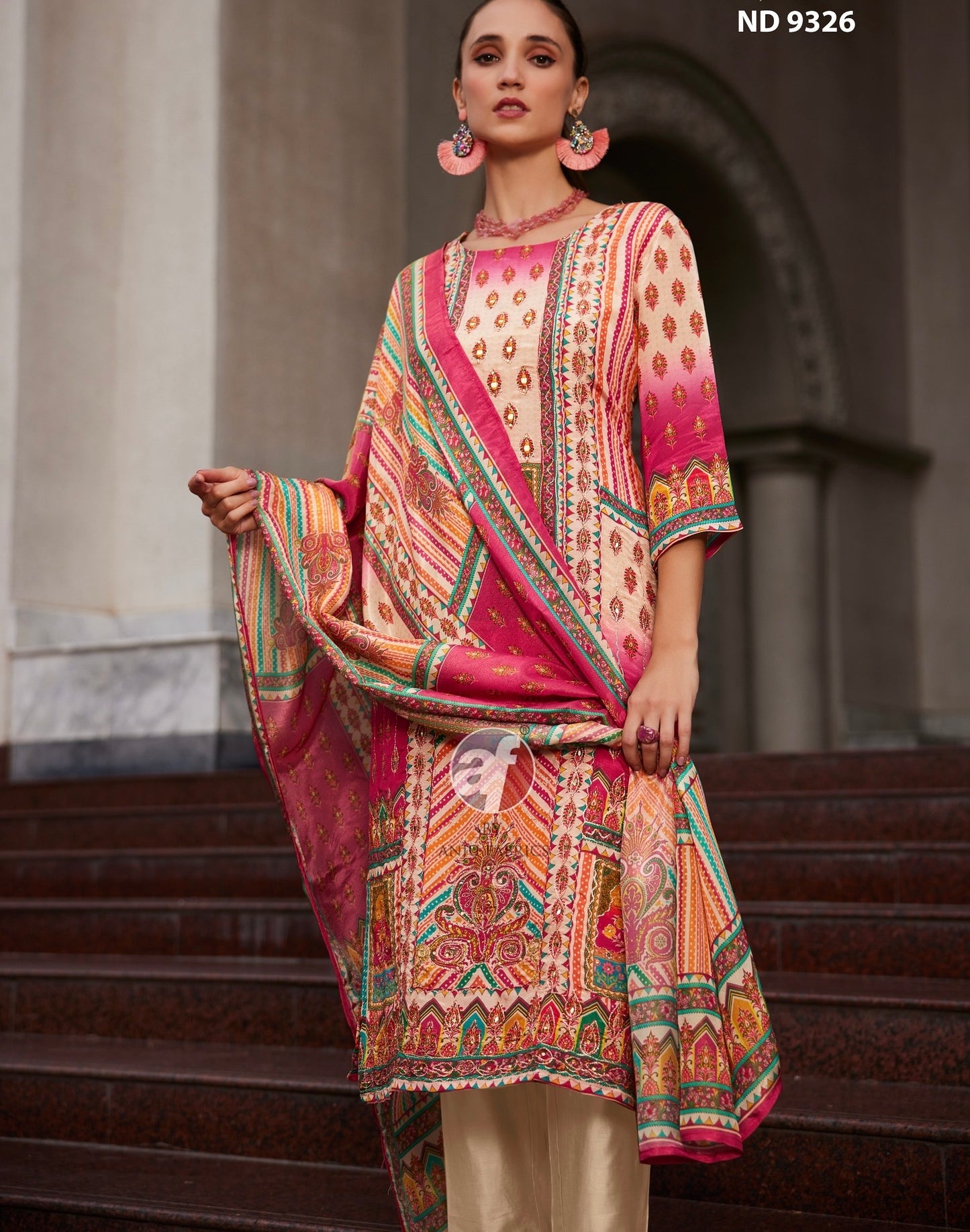 Tissue Shimmer Printed Kurti Pant Set with Handwork Dupatta for Women – Festive Wear