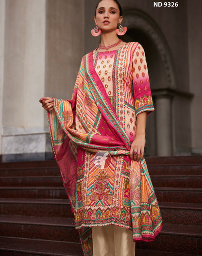 Tissue Shimmer Printed Kurti Pant Set with Handwork Dupatta for Women – Festive Wear