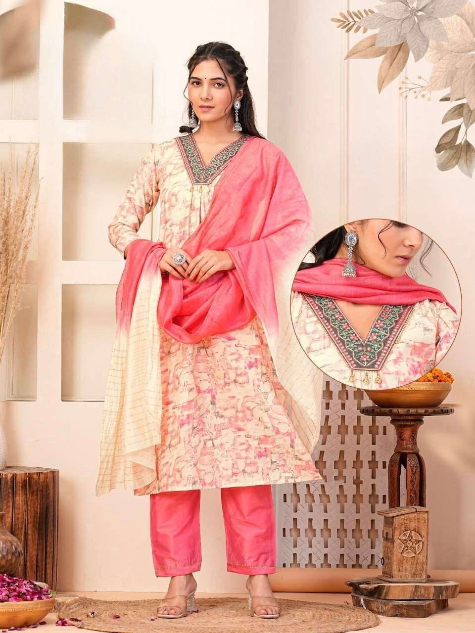 Nyra Cut Chanderi Modal Kurti Set with Silk Bottom and Jacquard Dupatta – Plus Size 2XL to 4XL