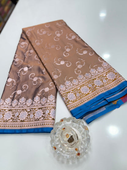 Mashru Katan Silk Saree with Zari Weaving Border and Blouse – Festive Wear for Women