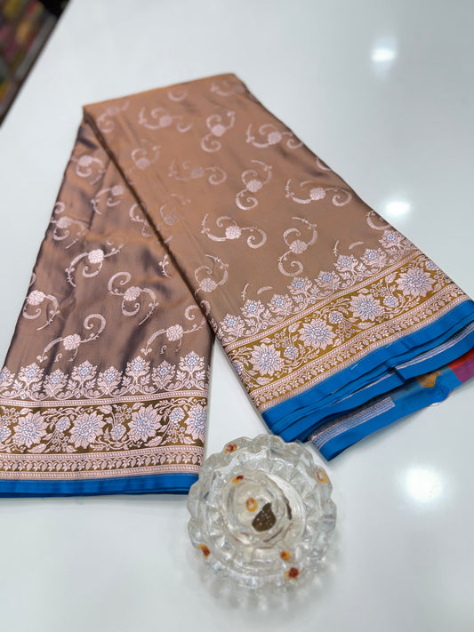 Mashru Katan Silk Saree with Zari Weaving Border and Blouse – Festive Wear for Women
