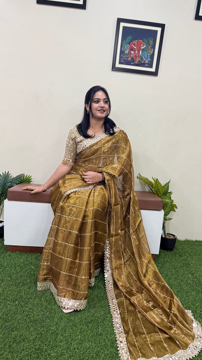 Soft Satin Organza Saree with Real Mirror Work Embroidery and Stitched Blouse – Festive Wear for Women