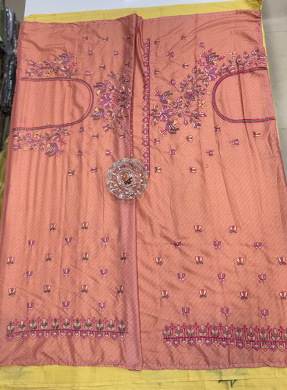 Yellow kora silk style viscose saree with woven floral motifs, tassel pallu and embroidered unstitched blouse fabric for women