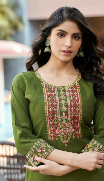 Heavy 14 KG Rayon Embroidered Kurti with Handwork for Women – S to XL