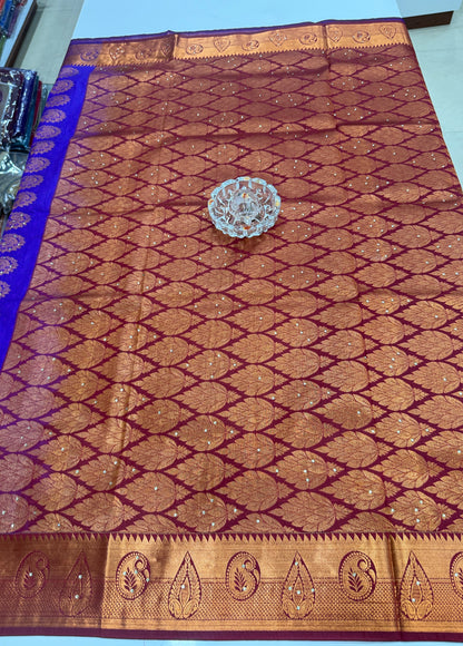 Soft Silk Saree with Cutwork and Stone Embellishments for Women