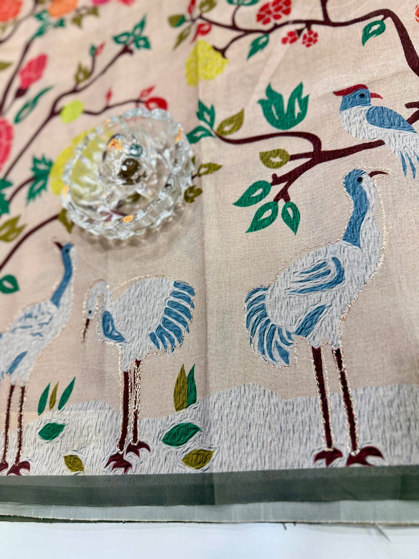 Assam silk saree for women with aari embroidery and paithani motifs, festive wear saree with blouse