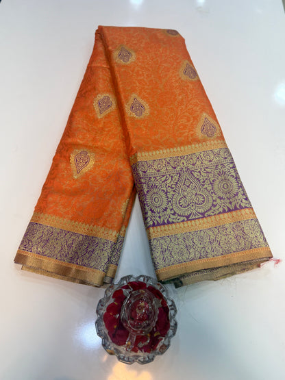 Pure Soft Silk Saree with Rich Zari Weaving and Multicolor Thread Work, Running Silk Blouse