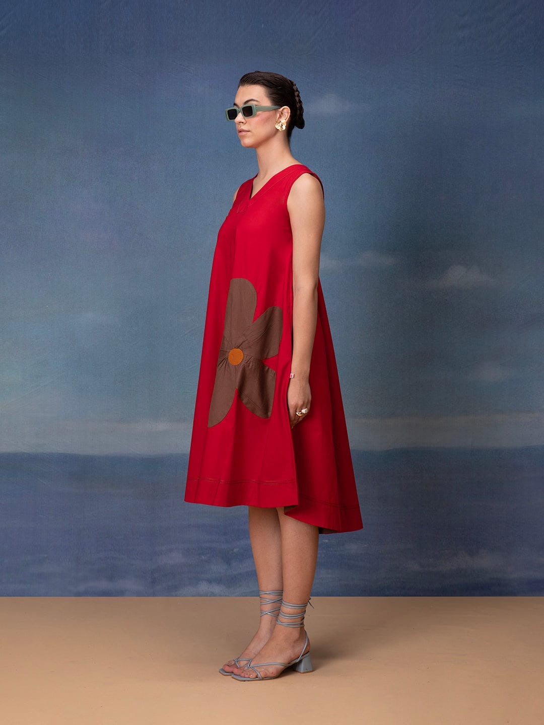 Poplin Cotton Sleeveless Midi Dress with Applique Detailing – Women’s Summer Casual Wear (M to XXL)