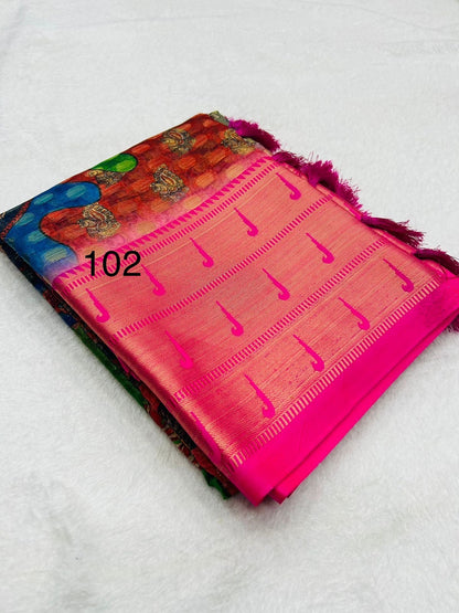 Paithani Silk Saree with Digital Print, Goli Zari Weaving and Tassel Pallu – Contrast Blouse