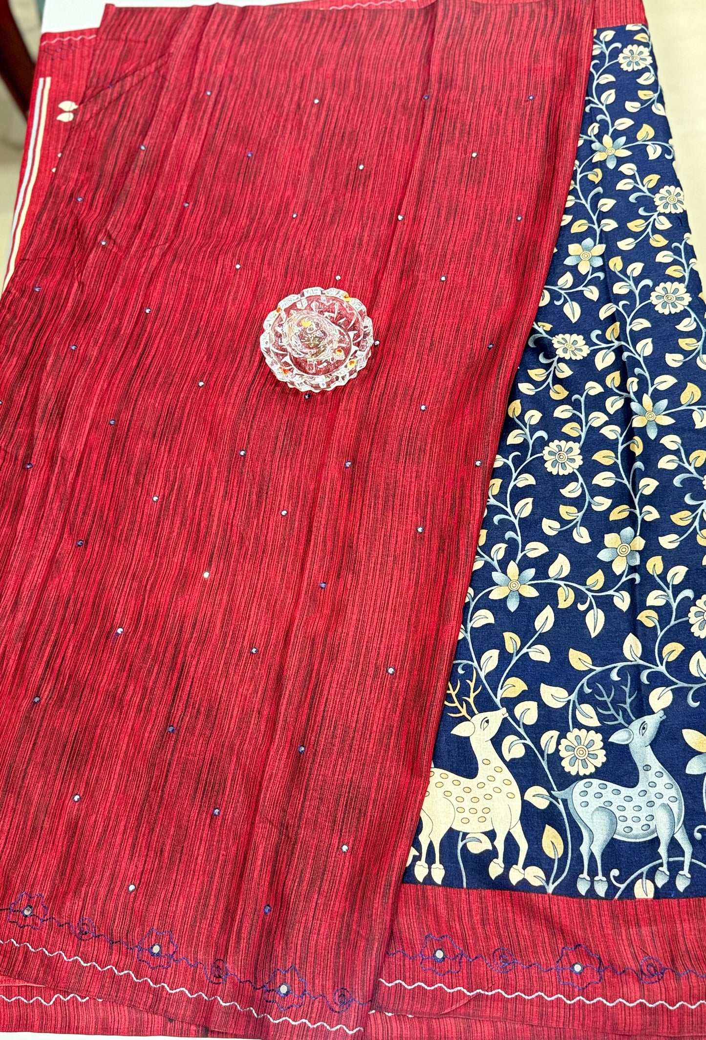 Victoria Cotton Silk Saree with Deer and Floral Print – Lightweight Traditional Cotton Silk Saree for Women